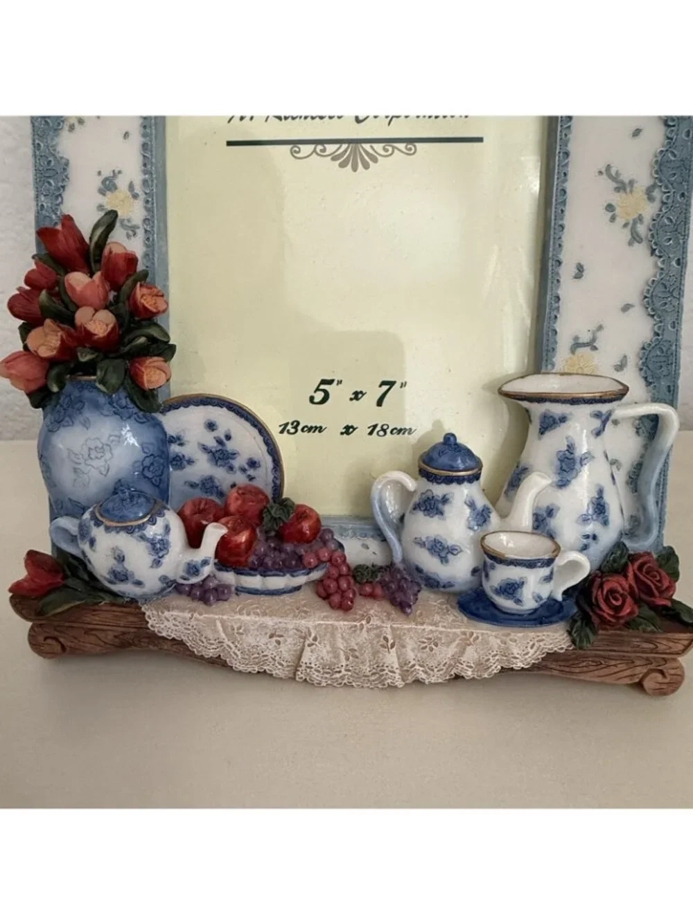 A. Richesco Corporation 3D Teacup Hand painted Floral Picture Frame 5x7”